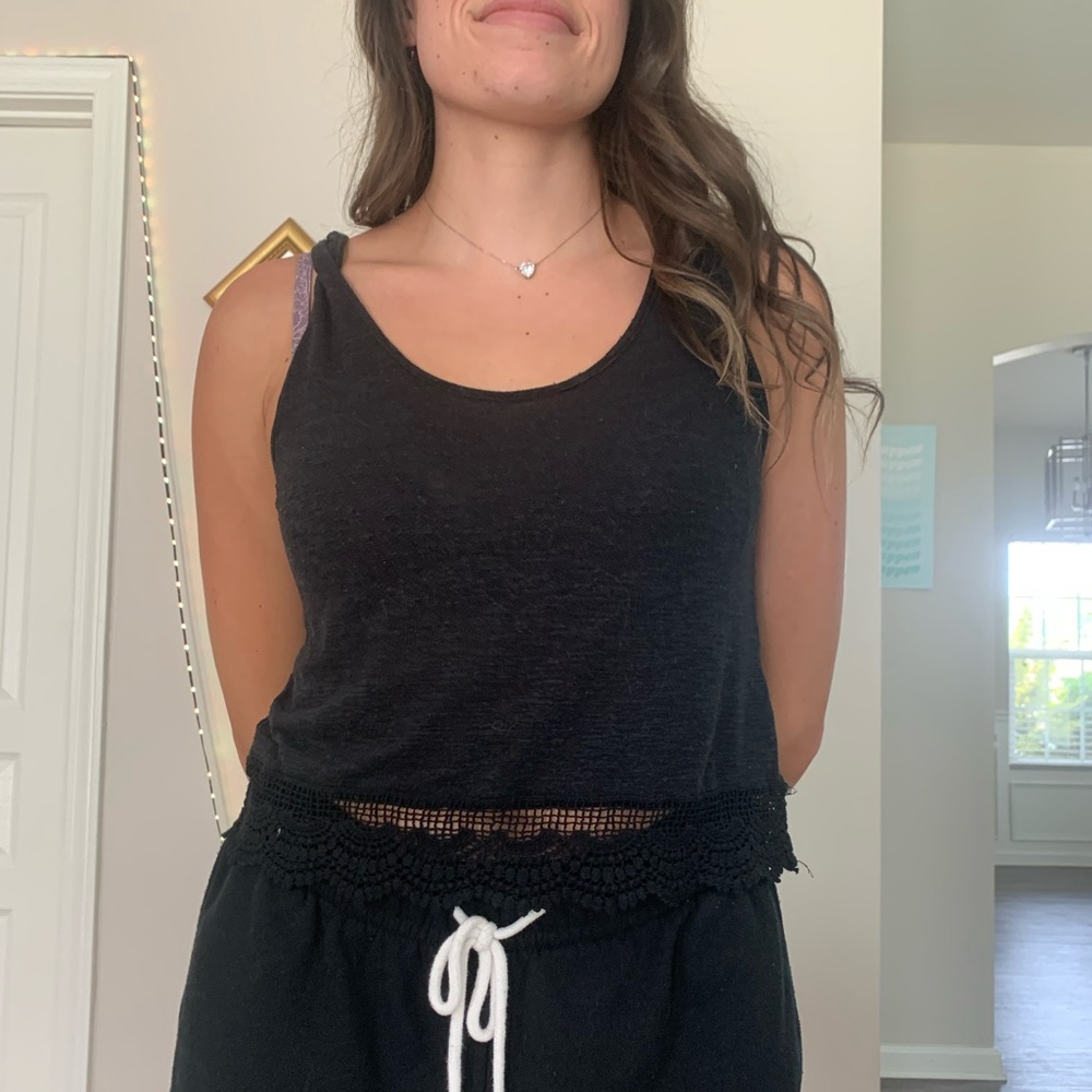 Nordstrom Eloise Black lace trim top